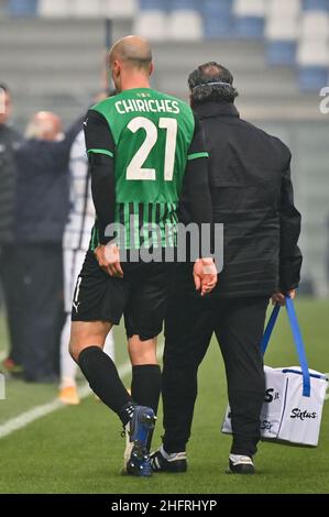 Massimo Paolone/LaPresse 28 novembre 2020 Reggio Emilia, Italia sport soccer Sassuolo vs Inter - Campionato Italiano Calcio League A TIM 2020/2021 - Stadio Mapei nella foto: Vlad Chiriches (U.S.Sassuolo) ferito Foto Stock