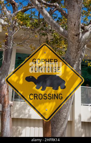 Cartello d'avvertimento Gopher Tartaruga, Sanibel Island, Florida, USA Foto Stock