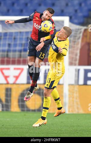 LaPresse - Tano Pecoraro 30 Novembre 2020 Città Genova - (Italia) Sport Calcio Genova vs Parma Campionato Italiano di Calcio Lega A TIM 2020/2021 - Stadio "Luigi Ferraris" nella foto: Mattia Bani, Andreas Cornelius Foto Stock