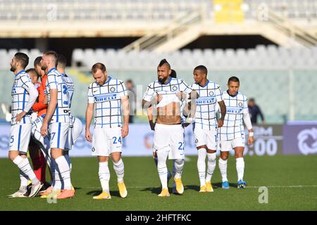 LaPresse - Jennifer Lorenzini 13 Gennaio 2021 Firenze (Italia) Sport Soccer Fiorentina - Inter Italian Football Cup 2020/2021 - ottavo round - Stadio "Artemio Franchi" nella foto: Inter giocatori Foto Stock