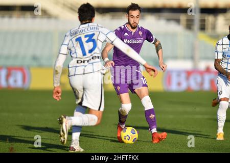 LaPresse - Jennifer Lorenzini 13 gennaio 2021 Firenze (Italia) Sport Soccer Fiorentina - Inter Italian Football Cup 2020/2021 - ottavo round - Stadio "Artemio Franchi" nella foto: Castrovilli, Ranocchia Foto Stock