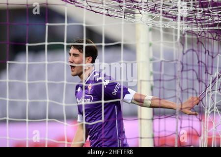 LaPresse - Jennifer Lorenzini 13 gennaio 2021 Firenze (Italia) Sport Soccer Fiorentina - Inter Italian Football Cup 2020/2021 - ottavo round - Stadio "Artemio Franchi" nella foto: Delude Vlahovic Foto Stock