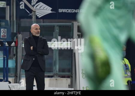 LaPresse/Alessandro Tocco 18 gennaio 2021 Cagliari (Italia) Sport Soccer Cagliari Calcio vs Milan AC League A TIM 2020/2021 Stadio "Sardegna Arena"&#xa0; nella foto:Allenatore Milano Stefano Pioli Foto Stock