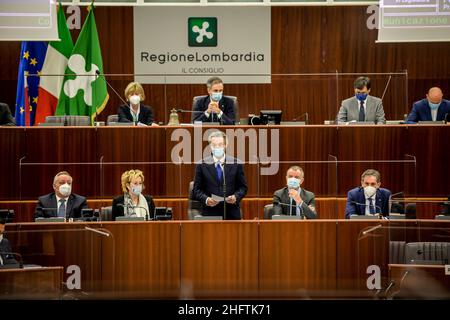 Foto LaPresse - Claudio Furlan 19/01/2021 - Milano (Italia) Seduta del Consiglio Regione della Lombardia Photo LaPresse - Claudio Furlan 19 gennaio 2021 - Milano (Italia) incontro del Consiglio Regionale Lombardia Foto Stock