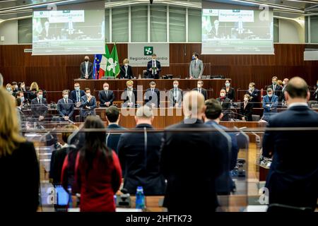 Foto LaPresse - Claudio Furlan 19/01/2021 - Milano (Italia) Seduta del Consiglio Regione della Lombardia Photo LaPresse - Claudio Furlan 19 gennaio 2021 - Milano (Italia) incontro del Consiglio Regionale Lombardia Foto Stock