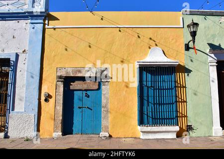 Case coloniali spagnole, San Francisco de Campeche, stato di Campeche, Messico, Nord America, patrimonio mondiale dell'UNESCO Foto Stock
