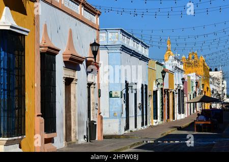 Case coloniali spagnole, San Francisco de Campeche, stato di Campeche, Messico, Nord America, patrimonio mondiale dell'UNESCO Foto Stock