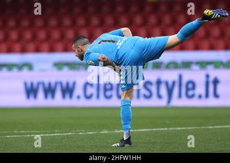 Alessandro Garofalo/LaPresse 07 febbraio 2021 Benevento, Italia sport soccer Benevento vs Sampdoria - Campionato Italiano Calcio League A TIM 2020/2021 - Stadio Vigorito. Nella foto: Lorenzo Montipo Benevento Foto Stock