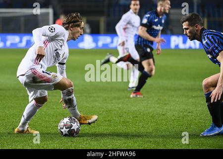 LaPresse - Marco Alpozzi 24 febbraio 2021 Bergamo, Italia sport soccer Atalanta vs Real Madrid - UEFA Champions 2020 2021- Round of 16 - LEG 1 of 2 nella foto: Luka Modric (Real Madrid); Foto Stock