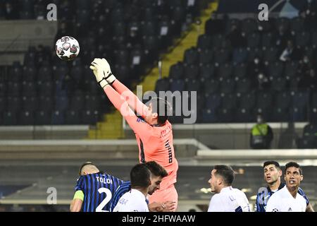 LaPresse - Marco Alpozzi 24 febbraio 2021 Bergamo, Italia sport soccer Atalanta vs Real Madrid - UEFA Champions 2020 2021- Round of 16 - LEG 1 of 2 nella foto: Thibaut Courtois (Real Madrid); Foto Stock