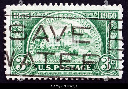 STATI UNITI D'AMERICA - CIRCA 1950: Un francobollo stampato negli Stati Uniti mostra Coin, simboleggiando campi del servizio bancario, circa 1950 Foto Stock