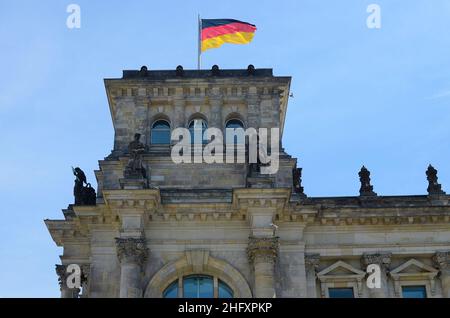 Particolare del Bundestag o del Reichstag a Berlino, il Parlamento tedesco. Foto Stock