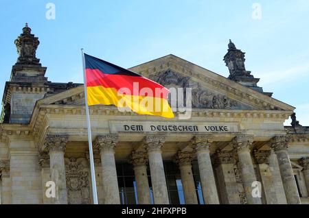 Particolare del Bundestag o del Reichstag a Berlino, il Parlamento tedesco. Foto Stock