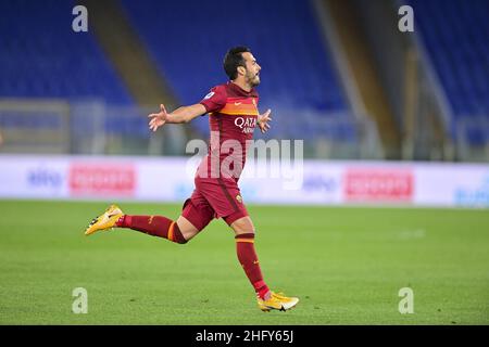 Fabio Rossi/AS Roma/LaPresse 15/05/2021 Roma (Italia) Sport Soccer Roma-Lazio Campionato Italiano di Calcio Serie A Tim 2020/2021 - Stadio Olimpico nella foto: Festeggia come Roma Foto Stock