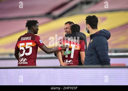 Fabio Rossi/AS Roma/LaPresse 15/05/2021 Roma (Italia) Sport Soccer Roma-Lazio Campionato Italiano di Calcio Serie A Tim 2020/2021 - Stadio Olimpico nella foto: Festeggia come Roma Foto Stock