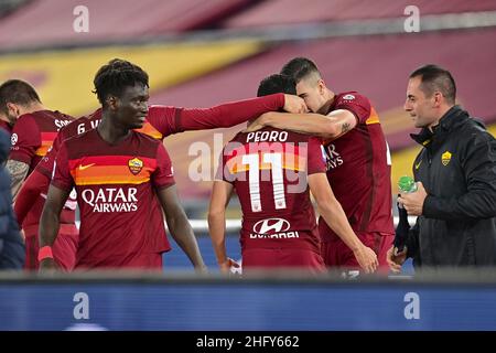 Fabio Rossi/AS Roma/LaPresse 15/05/2021 Roma (Italia) Sport Soccer Roma-Lazio Campionato Italiano di Calcio Serie A Tim 2020/2021 - Stadio Olimpico nella foto: Festeggia come Roma Foto Stock