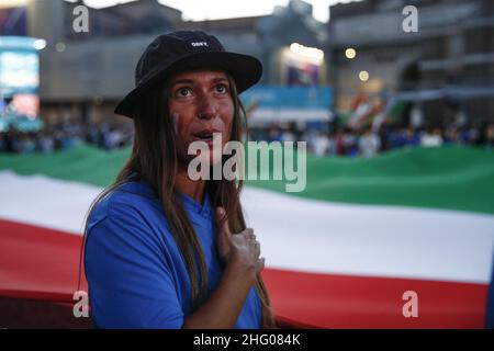 Cecilia Fabiano/ LaPresse Luglio 06 , 2021 Roma (Italia) Notizie : UEFA 2020 Italia Spagna nel Pic : Piazza del Popolo Foto Stock