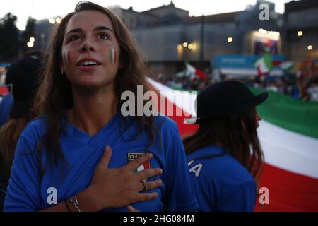 Cecilia Fabiano/ LaPresse Luglio 06 , 2021 Roma (Italia) Notizie : UEFA 2020 Italia Spagna nel Pic : Piazza del Popolo Foto Stock