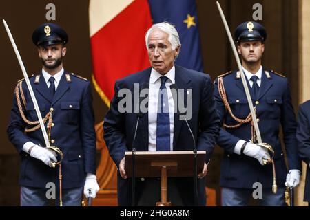 Foto POOL ANSA/Fabio Frustaci/LaPresse12-07-2021 RomaPoliticaPalazzo Chigi - il Presidente del Consiglio Mario Draghi destinatario della prenotazione la nazionale di calciocampione d'EuropaNella foto Presidente del Comitato Olimpico Nazionale Italiano (coni), Giovanni MalagoPhoto POOL ANSA/Fabio Frustaci/LaPresse 12-07-2021 Roma (Italia) Palazzo Chigi - il primo Ministro Mario Draghi riceve la squadra di calcio campione europeo nel pic President del Comitato Olimpico Nazionale Italiano (coni), Giovanni Malago Foto Stock