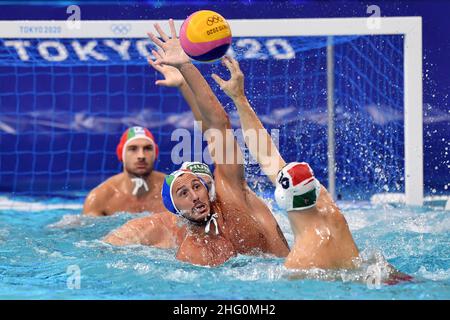 Gian Mattia D'Alberto / LaPresse 02 agosto 2021 Tokyo Tokyo 2020 Giochi Olimpici Pallanuoto nella foto: Il gioco Foto Stock