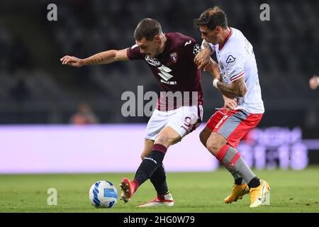 LaPresse - Fabio Ferrari 15 agosto 2021 Torino, Italia sport calcio ESCLUSIVO TORINO FC Torino FC vs Cremonese - Italia TIM Cup 2021/2022 -primo round- Stadio Olimpico Grande Torino. Nella foto:Andrea Belotti (Torino FC); Foto Stock