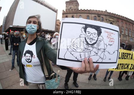 Michele Nucci/LaPresse 27 settembre 2021 - Bologna News dimostrazione di Amnesty International in solidarietà a Patrick Zaki, studente dell'Università di Bologna detenuto in Egitto. Foto Stock