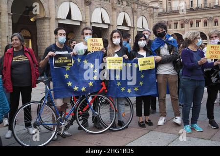 Michele Nucci/LaPresse 27 settembre 2021 - Bologna News dimostrazione di Amnesty International in solidarietà a Patrick Zaki, studente dell'Università di Bologna detenuto in Egitto. Foto Stock