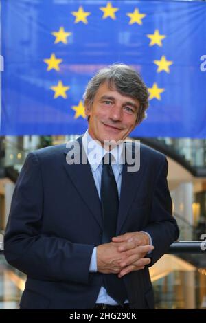 David Sassoli è fotografato durante una conferenza stampa al Parlamento europeo di Strasburgo, Francia Foto Stock