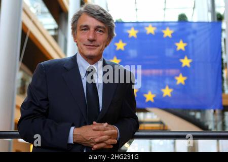 David Sassoli è fotografato durante una conferenza stampa al Parlamento europeo di Strasburgo, Francia Foto Stock