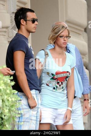 **FOTO ESCLUSIVE** il nuotatore Federica Pellegrini visto a Roma, Italia, con il suo ragazzo Luca Marin in partenza per la loro vacanza. Foto Stock