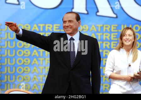 Silvio Berluisconi, Presidente di Italys, durante un intervento al partito "il popolo della libertà" che ha istituito nel novembre 2007. Foto Stock