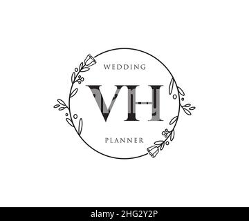 Logo VH femminile. Utilizzabile per la natura, salone, centro benessere, cosmetici e loghi di bellezza. Elemento modello di disegno con logo a vettore piatto. Illustrazione Vettoriale