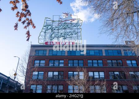 Old Town Historic District è un quartiere storico di Portland, Oregon, nel quartiere Old Town Chinatown, negli Stati Uniti. Il valore di circa 20-b Foto Stock