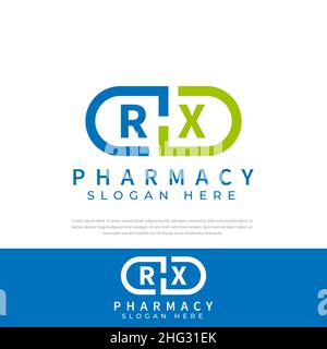 RX Pharmaceutical capsule medicine logo vettore, scelta di farmaci, farmacia, modello di logo vettore Illustrazione Vettoriale