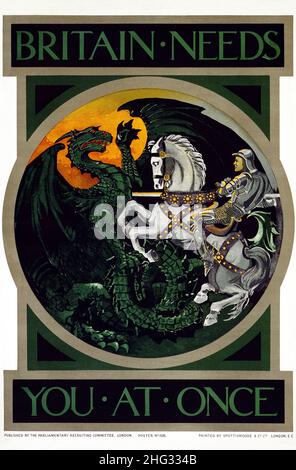 St George Killing the Dragon su un poster di reclutamento del WW1 Foto Stock