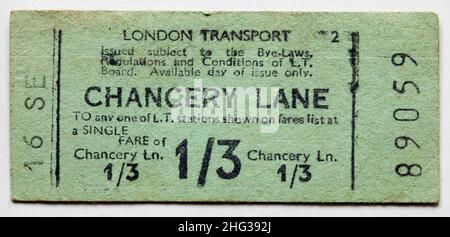 Biglietto del treno della metropolitana Vintage 1970s a Londra - Chancery Lane Foto Stock