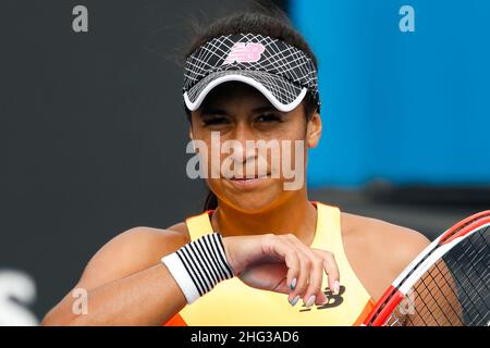 Melbourne, Australia, 18th Jan, 2022. Heather Watson dalla Gran Bretagna è in azione durante l'Australian Open Tennis Grand Slam 2022 nel Melbourne Park. Photo credit: Frank Molter/Alamy Live news Foto Stock