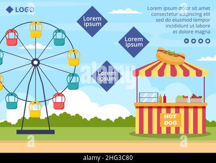 Summer Fair of Carnival, Circus, Fun Fair o Amusement Park Post Template Flat Illustration Editable of Square background for Social Media Illustrazione Vettoriale