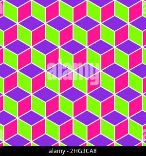 pattern cubici vettoriali isometrici senza giunture. Astratto geometrico 3D cubo sfondo sfondo, rosa, verde, viola Illustrazione Vettoriale