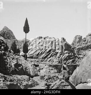 Foto d'epoca del viaggio al Sinai attraverso il Mar Rosso, Tor e Wady Hebran. Collina degli anziani. 1910 Siqqat Sydina Musa è riconosciuta come tradizionale Foto Stock
