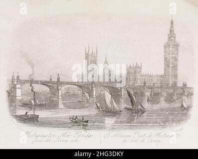 Incisione di Westminster Bridge a Londra, vista da Surrey. 1862 Foto Stock