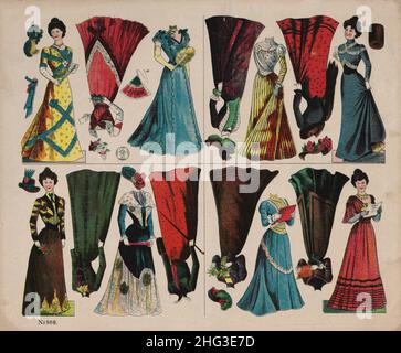 Le illustrazioni vintage del 19th secolo di bambole vestire per il taglio, 1914 moda tedesca del 1914, moda tedesca delle donne del 1914, vintage tedesco wome Foto Stock