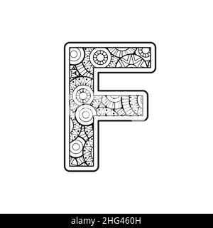 Pagina da colorare per adulti. Contour Capital English Letter su sfondo mandala Illustrazione Vettoriale