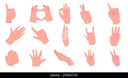 Cartoni animati piatti, gesti con le dita, set di concetto vettoriale Illustrazione Vettoriale