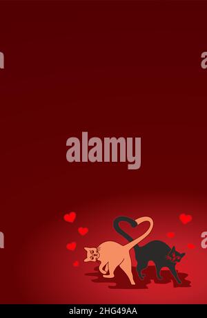 San Valentino con due gatti innamorati - code con un cuore Illustrazione Vettoriale