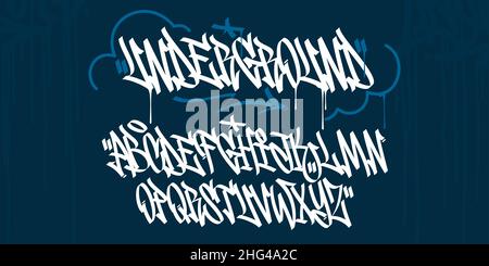 Astratto hiphop scritto a mano Graffiti Street Art Style Font Alphabet Illustrazione vettoriale Illustrazione Vettoriale