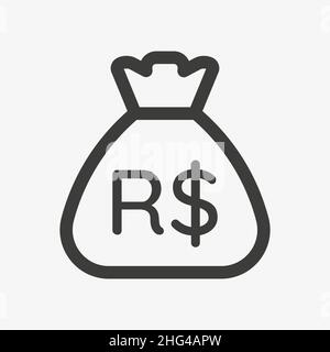 Icona reale brasiliana. Sacco con la valuta del Brasile Illustrazione Vettoriale