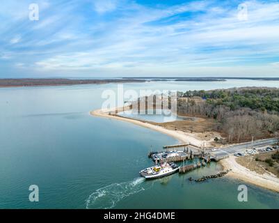 Vista aerea del South Ferry a North Haven, NY Foto Stock