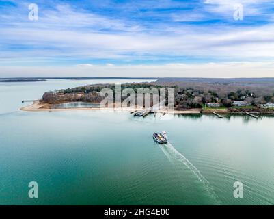 Vista aerea del South Ferry a North Haven, NY Foto Stock