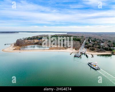 Vista aerea del South Ferry a North Haven, NY Foto Stock